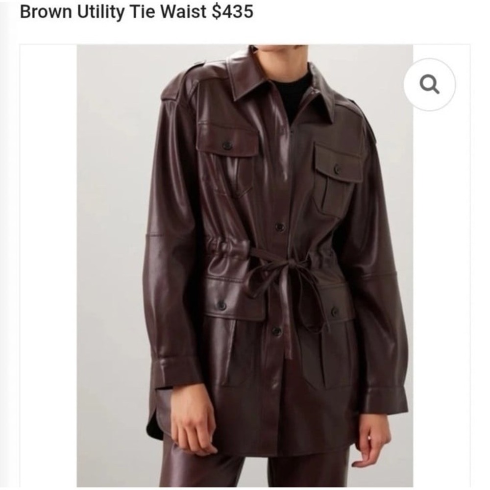 Marissa Webb Brown Utility Tie Waist Faux Leather Jacket Size 14